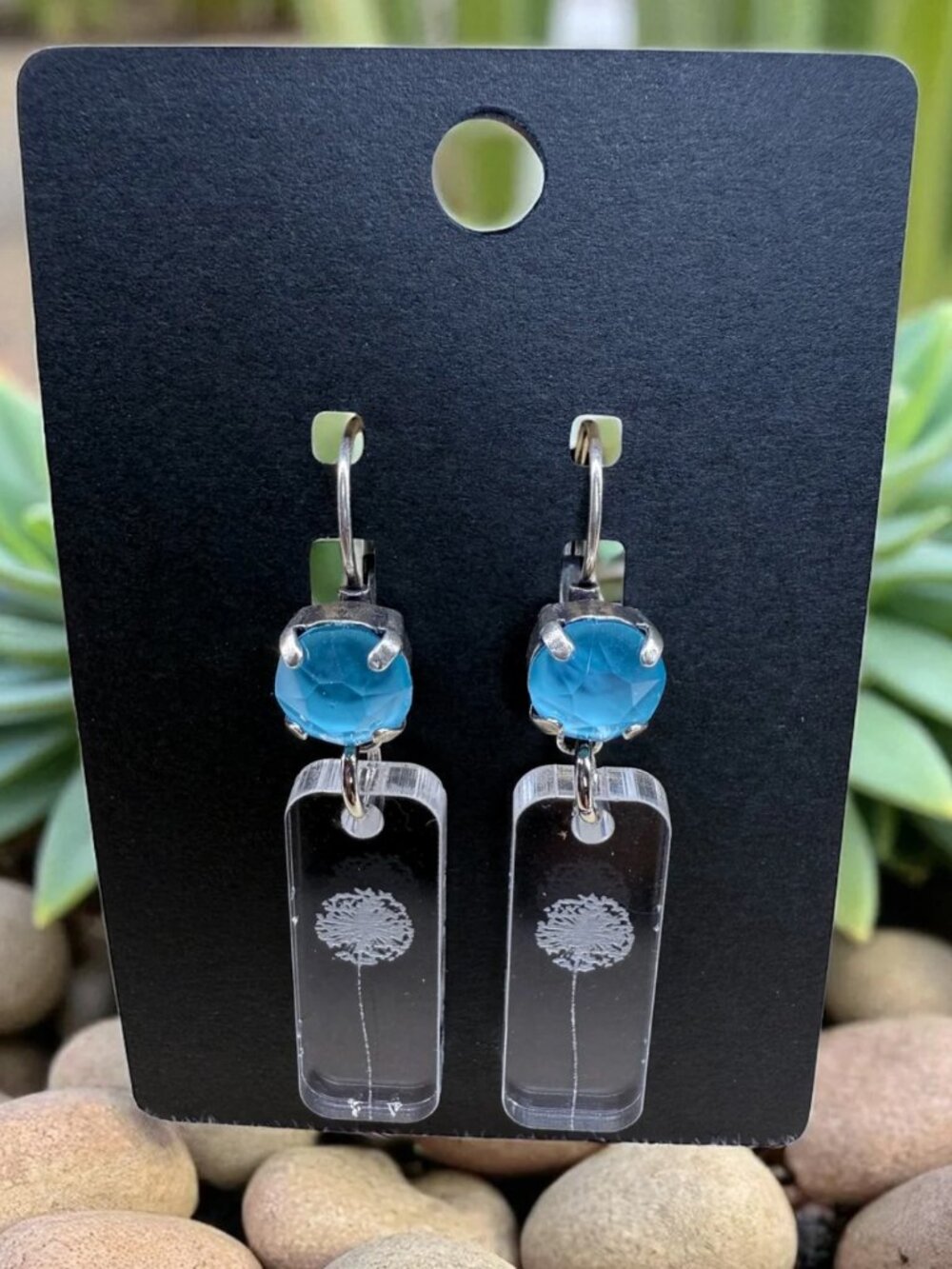 Crystal Acrylic Floral-Engraved Lever-Back Earrings